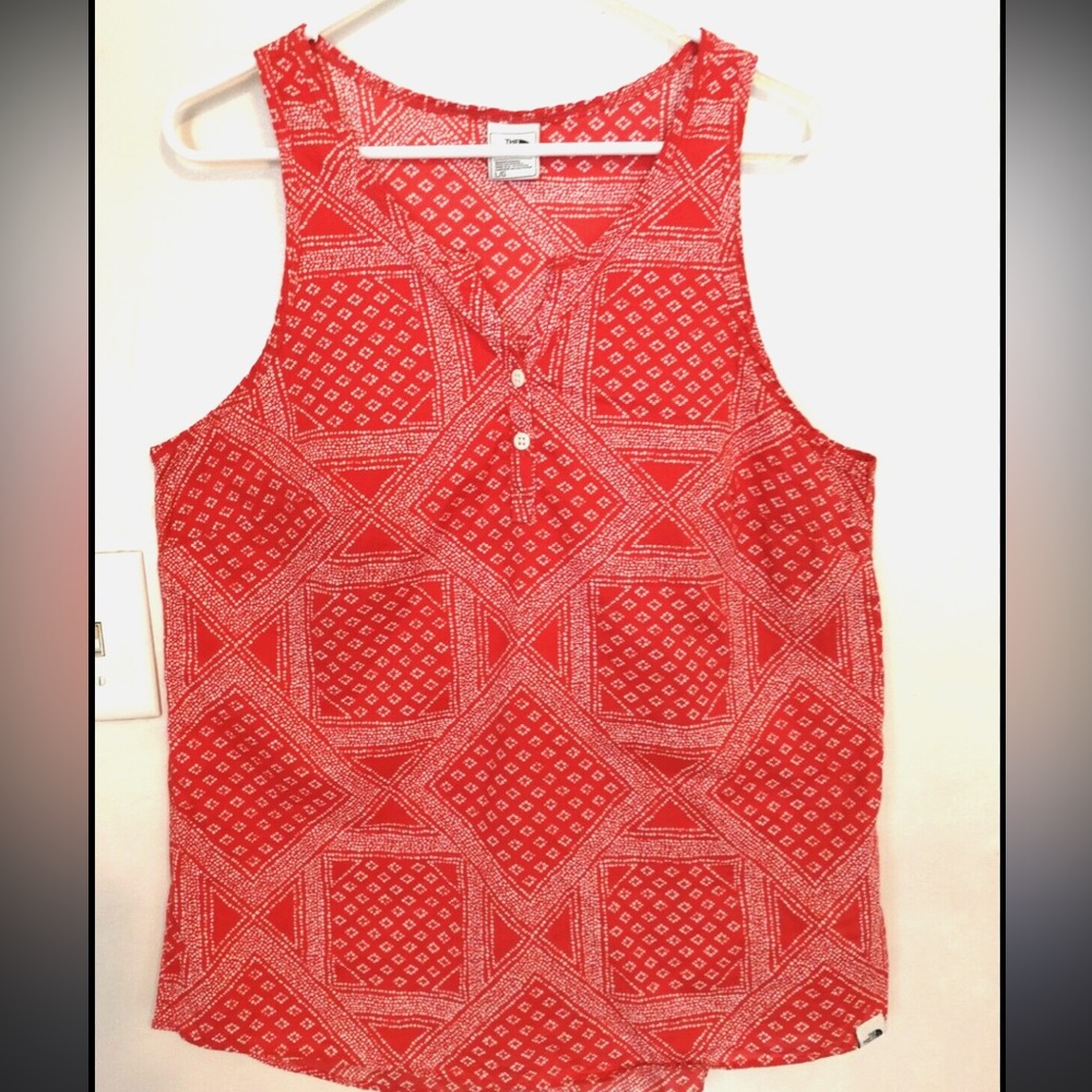 The North Face Womens Sleeveless Geometric Tunic Split V-Neck Tank Blouse Medium
